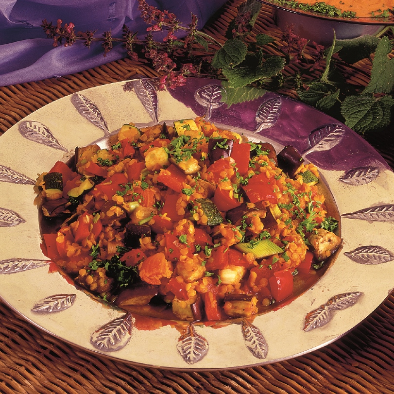 Plate of Roast Vegetable Lentil Dhal