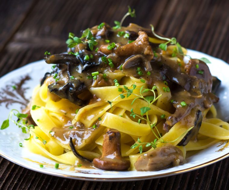 A dish of Tagliatelle with Porcini Mushrooms