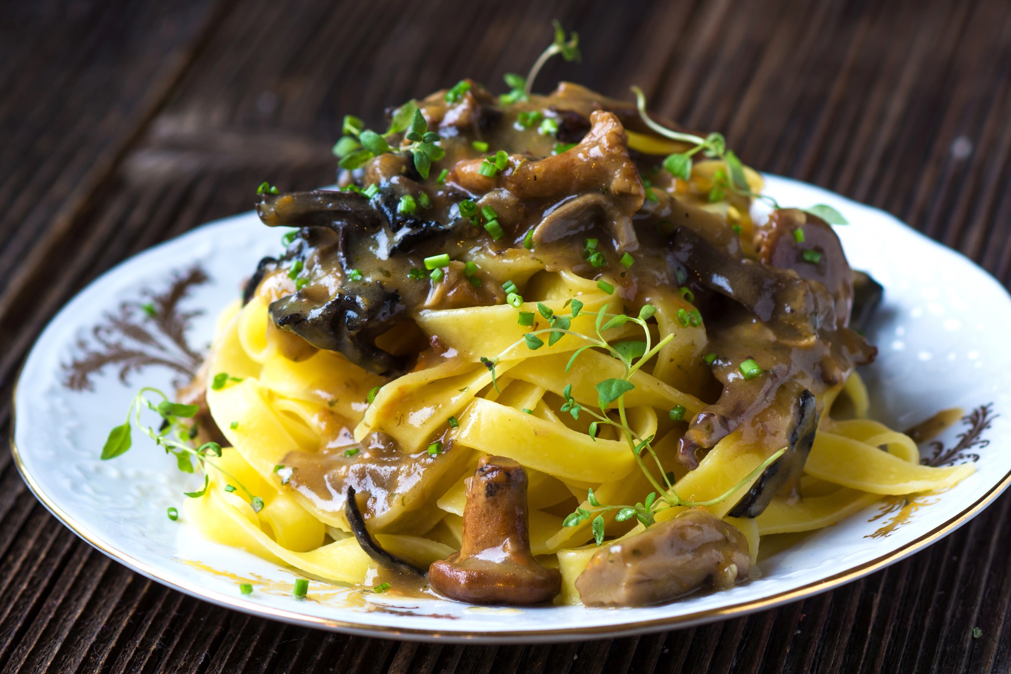 A dish of Tagliatelle with Porcini Mushrooms