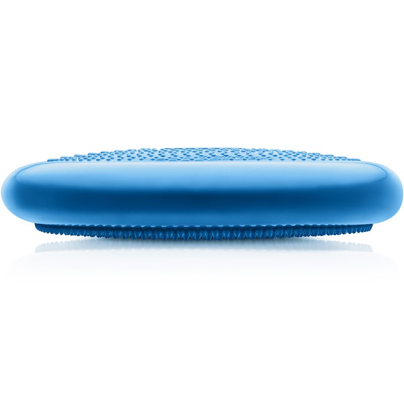 Side view of the Core Balance inflatable cushion showing the smoother side up and the rougher lymph-stimulating bobbles underneath