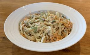 a bowl of Rosemary Conley's healthy home-made coleslaw