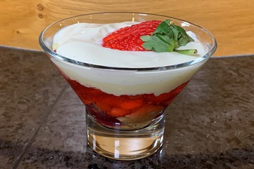 Luxury Low-Fat Sherry Trifle in a glass bowl