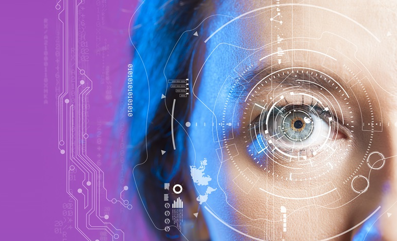 Stylised image of an eye overlaid with diagramatic sci-fi style graphics