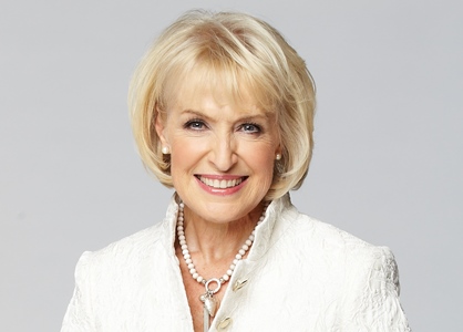Rosemary Conley CBE Perched~3 Head and shoulders shot of Rosemary Conley wearing a white jacket