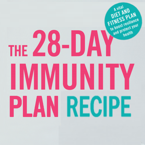An image showing text indicating the recipe section of The 28-Day Immunity Plan book by Rosemary Conley.